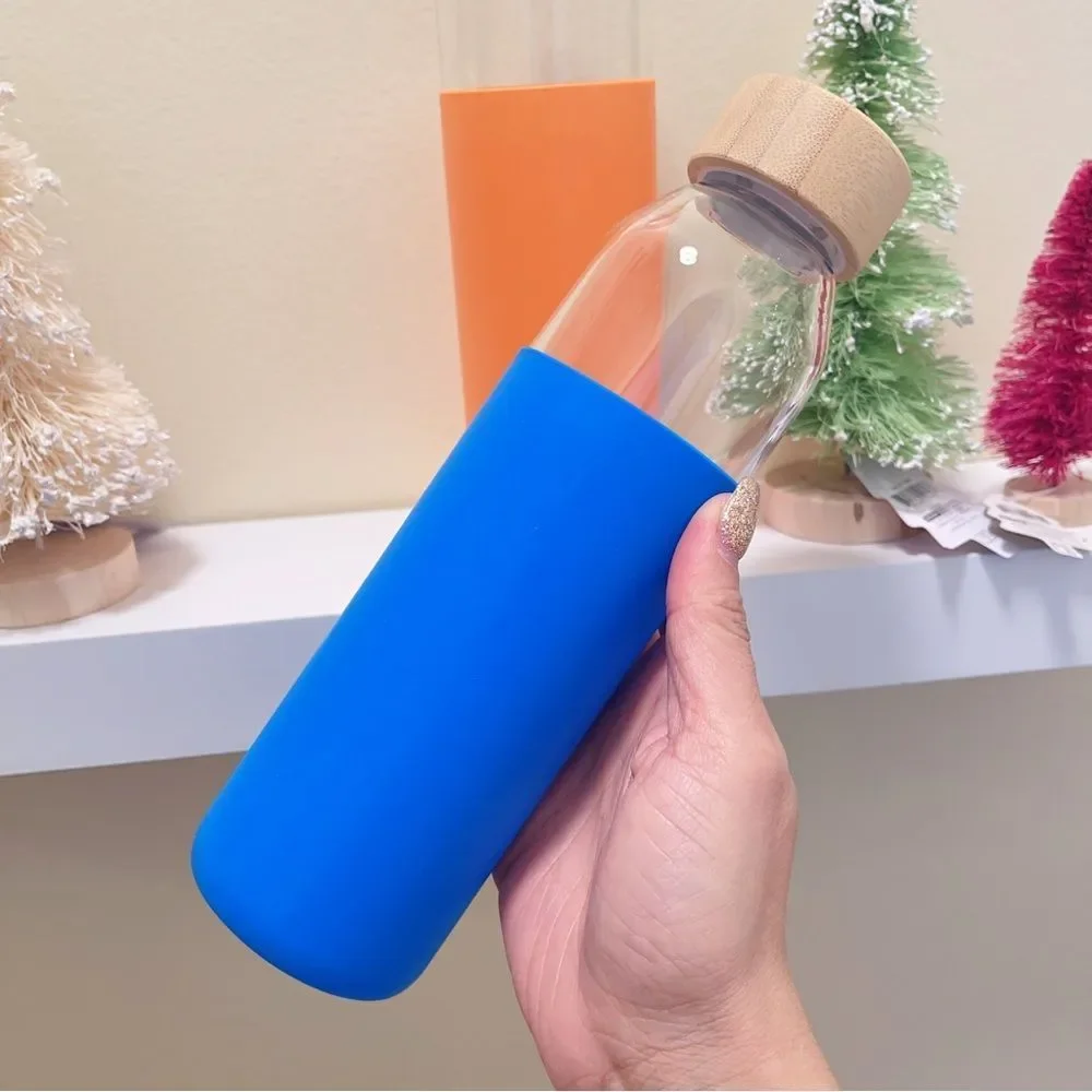 2x Reusable Glass Water Bottle With Bamboo Lid 18.5 oz - Picture 7 of 11